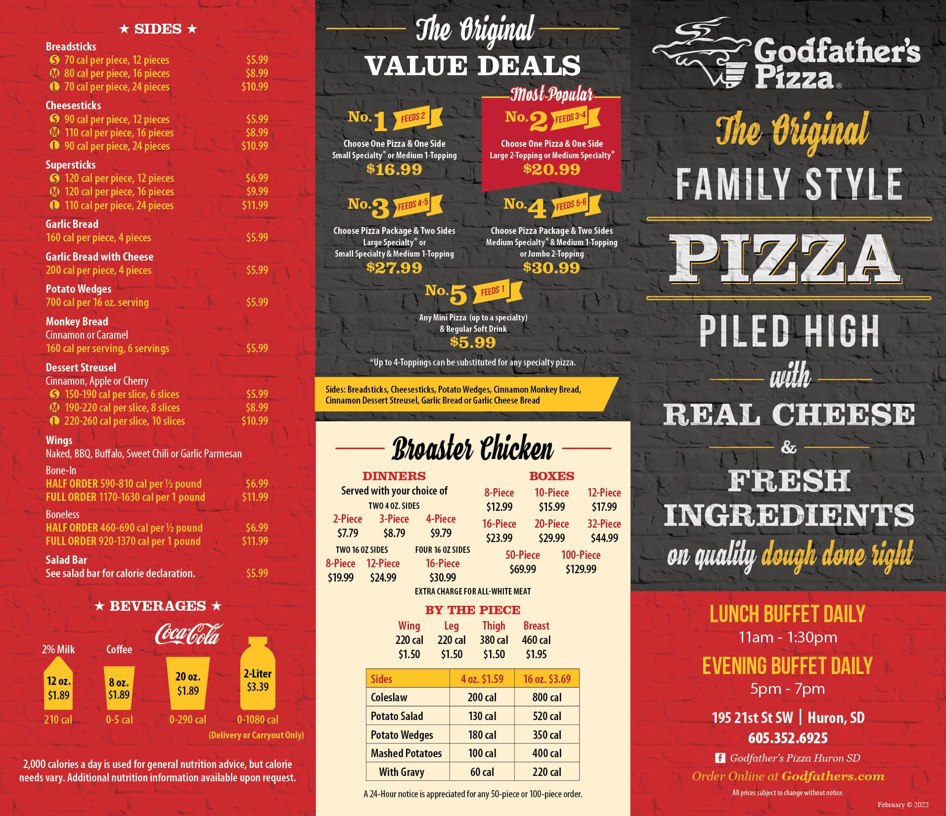 Huron, SD Godfather’s Pizza Menu Godfather's Pizza