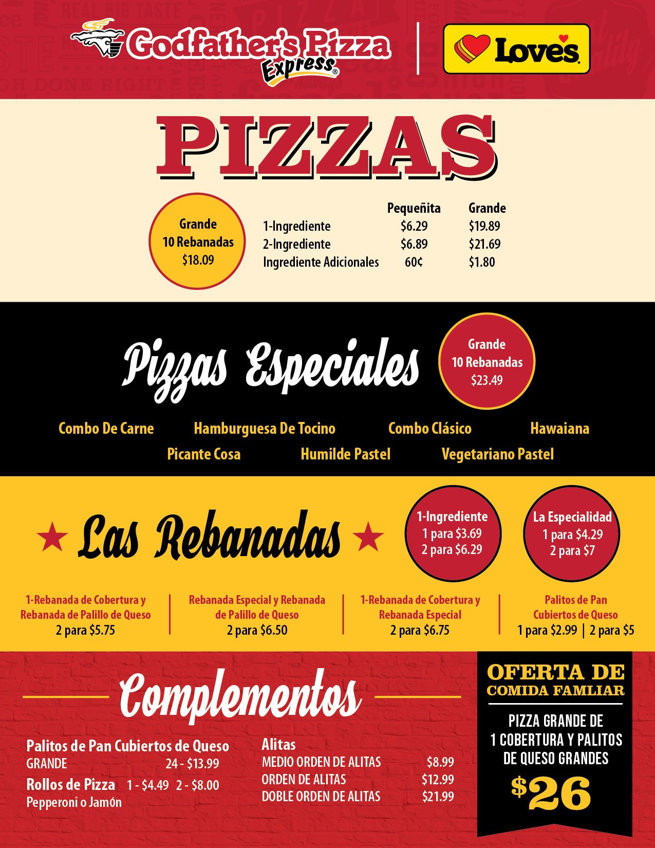 Love's Travel Stops Tier 3 Spanish Online Menu | Godfather's Pizza