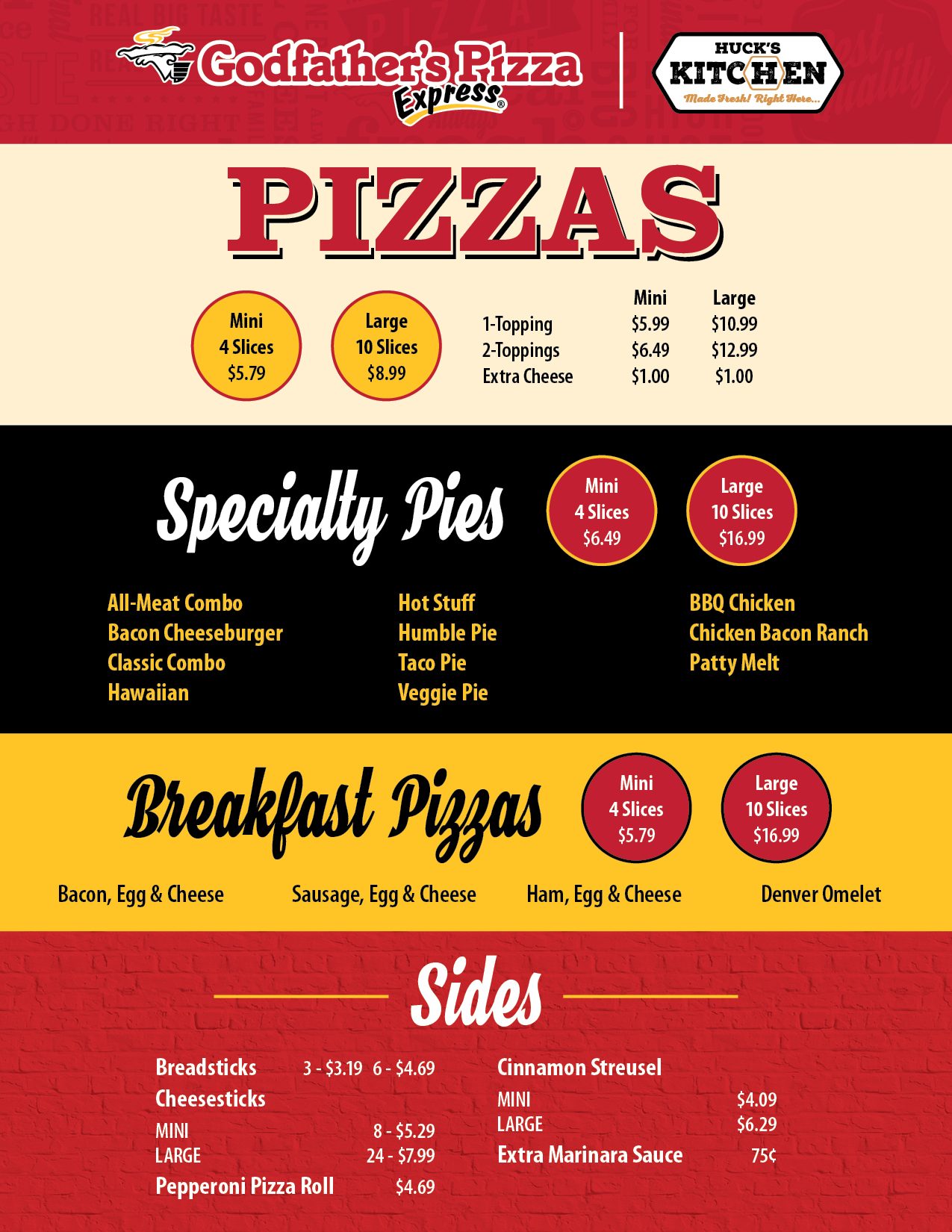 Huck’s Online Menu | Godfather's Pizza